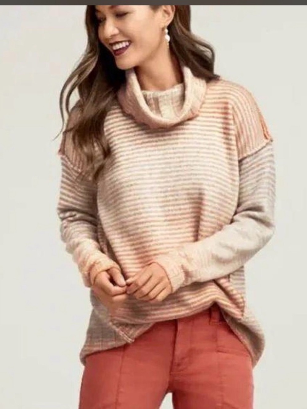 CAbi Orange Stripe Turtleneck Tunic Sweater Sz Small